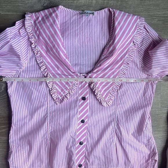 GANNI Ruffled striped cotton-poplin blouse - Picture 9 of 16